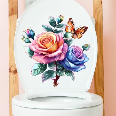 Blumen Schmetterling Toilettenaufkleber Selbstklebend Abnehmbar für Badezimmer Wanddekor