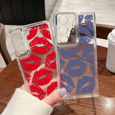 Stoßfeste Silikon-Telefonabdeckung für Samsung S24 S23 Ultra S22 S21 Plus S20 FE A55 A54 A53 A52 A35 A34 A14, weiche, klare Hülle mit Lippenmuster