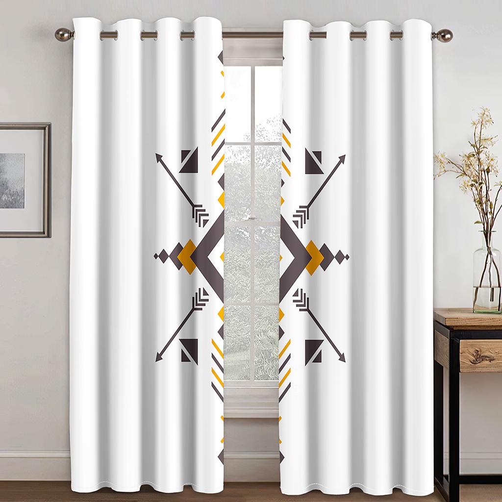 Geometric Semi-Blackout Window Curtains Bohemian Window Curtain for Living Room&Bedroom Drapes Decor(2Panels)Cotinas De Sala