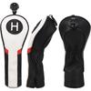 Set of 3 Golf Wood Headcovers (1FH) for Driver, Fairway Wood, and Utility Clubs, Simple Three-Piece Design, Black, White, and Red, Synthetic Leather