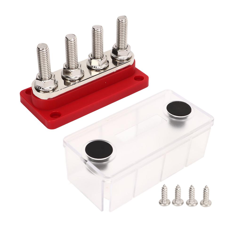 Power Distribution Junction Post 300A 4 M10 Stud Easy Installation Marine Bus Bar High Conductivity with Dust Cover for RVs