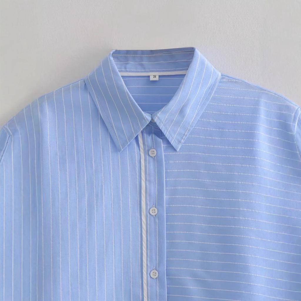 Spring 2025 Women's Striped Color Block Shirt & Shorts Set - European/American Style
