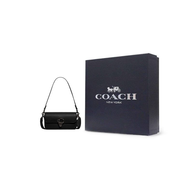 Coach Studio 20 Baguette Solid Color C Logo Push Button Flap Closure Leather Handbag Women Handbags Black CE331-V5BLK