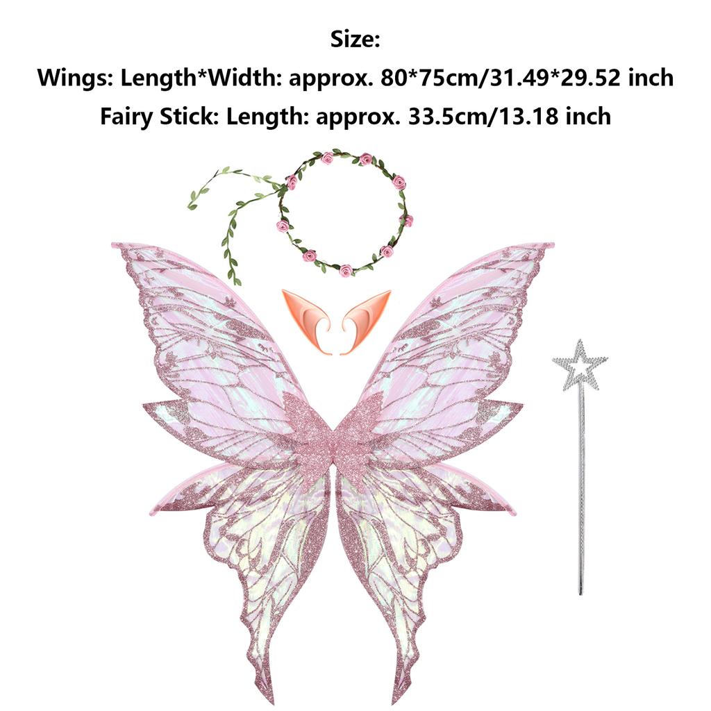 Butterfly Wings & Elf Ears Costume Accessory Set for Adults Kids, Complete Fairy Role Play Set for Masquerade Party & Halloween