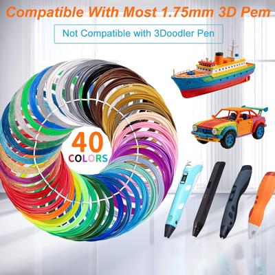 3D Pen Filament Refills 40 Colors 16.4 Feet 1.75mm PCL 3D Prining Pens Refill Pack for Printing Pencil Kids Art Projects