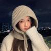 Autumn and Winter Hats for Women  One Piece Big Head Circumference Balaclava Hat Korean Versatile Windproof and Warm Wool Hat