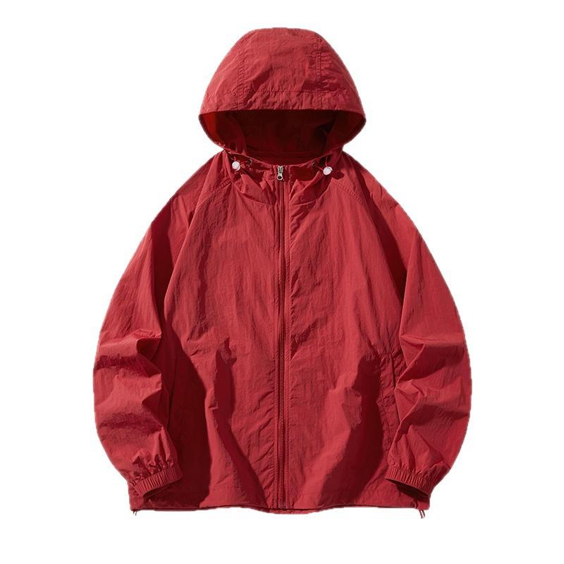 Sommer Kapuzenjacke Dünn Herren Wasserdicht Sonnenschutz Kleidung Durchgehender Reißverschluss Schnelltrocknend Skin Schwarz Windjacke