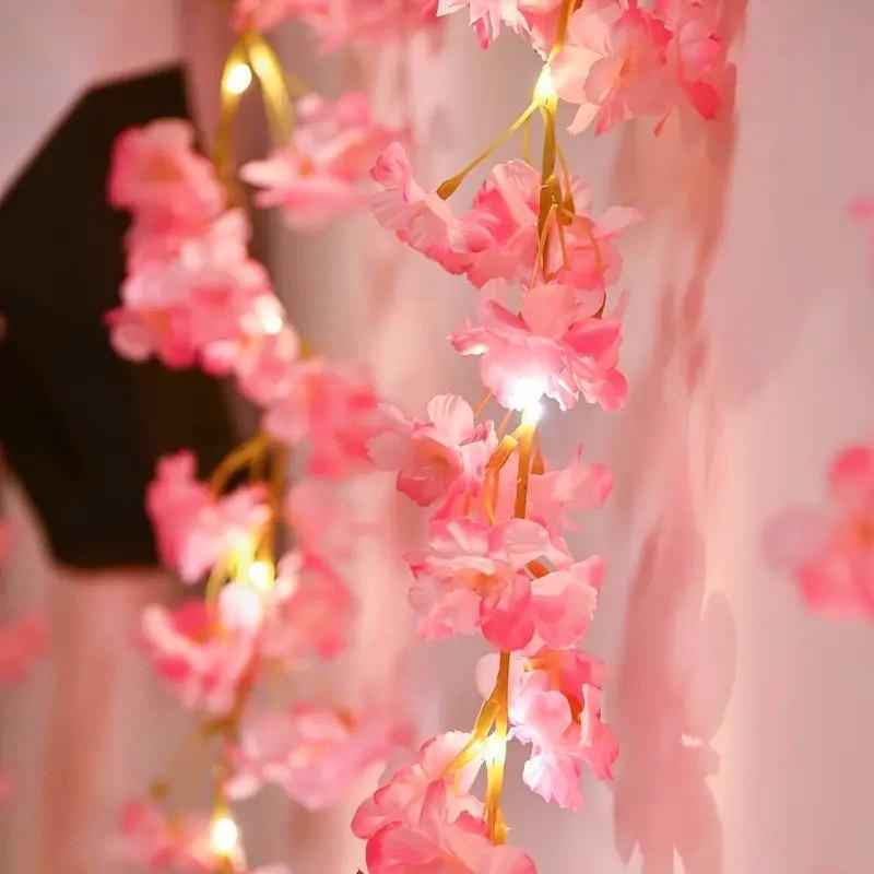 LED Willow Leaf & Cherry Blossom String Lights - Waterproof Decorative Lighting for Bedroom & Outdoor Spaces