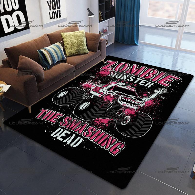 Square Flannel Monster Truck Carpet Thrill Game Monster Jam Decorative Floor Mats Modern Home Living Room Rugs Bedroom Carpet