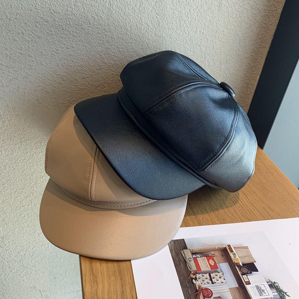 Y2K PU Beret Korean Style Octagonal Cap Casual Painter Hat  Outdoor