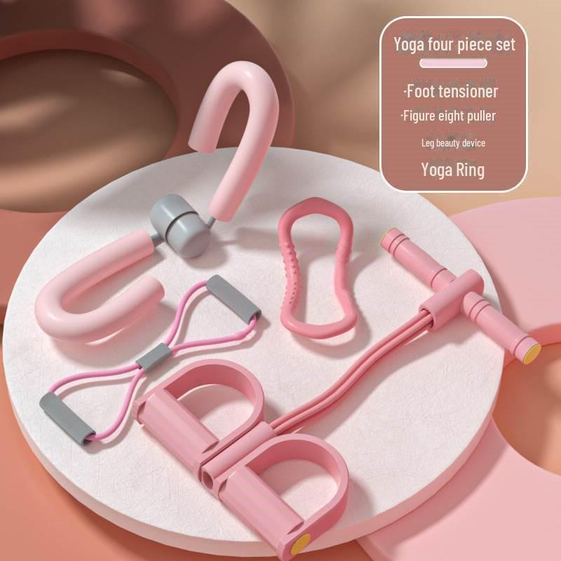 Σετ γιόγκα τεσσάρων τεμαχίων: Εξολκέας πεντάλ ποδιού, συσκευή ομορφιάς ποδιών, τόνερ μηρών και δαχτυλίδι γιόγκα.