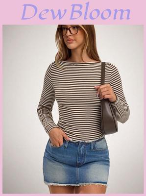 Street Style Striped T Shirt For Women With Polyester Fabric For Casual Wear