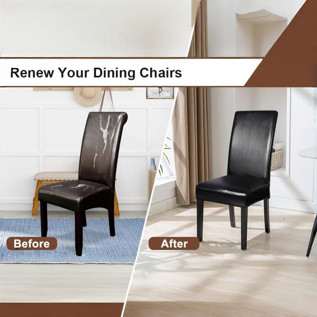 1pc PU Leather Waterproof Chair Cover Elastic Chair Slipcover Solid Colour Chair Case Protector for Dining Room Hotel Banquet