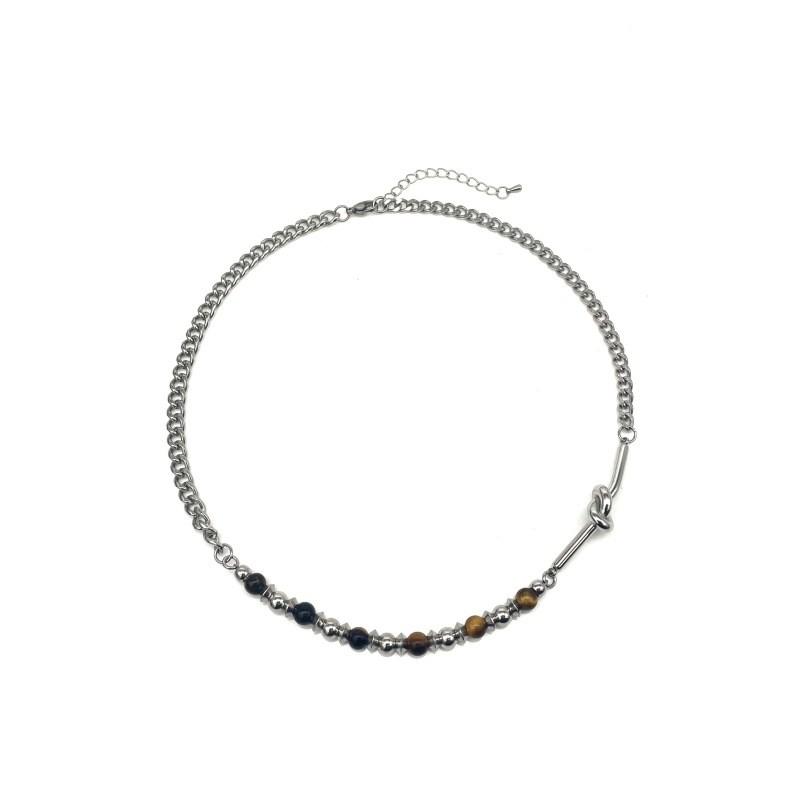 Trendy Tiger Eye Stone Necklace With Stainless Steel Lockbone Chain For Both Genders And Stylish Looks