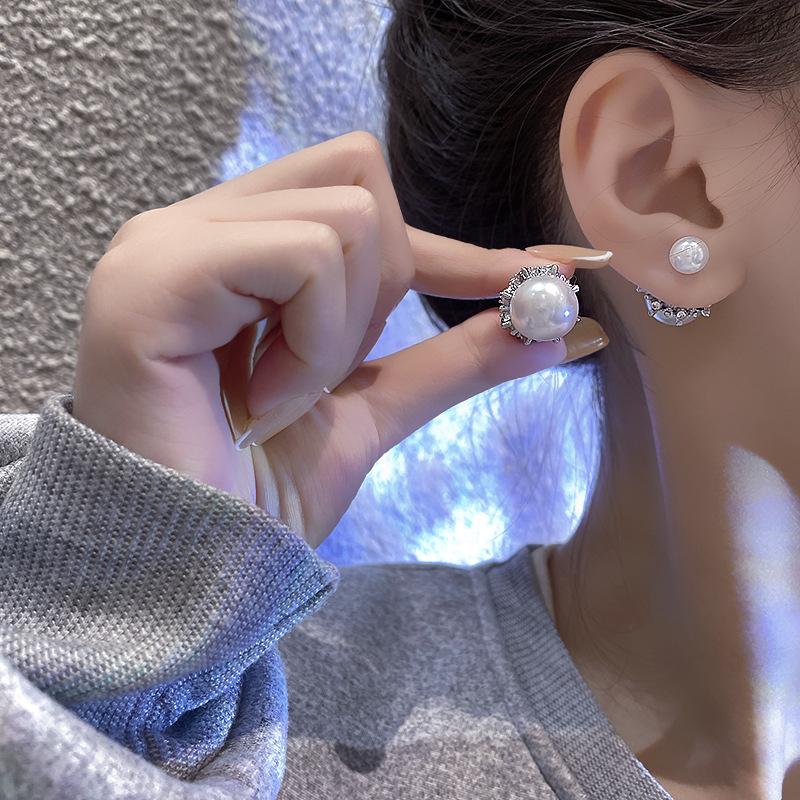 925 silver needle double-sided pearl earrings, the same stud earrings for women, two-wearing earrings.