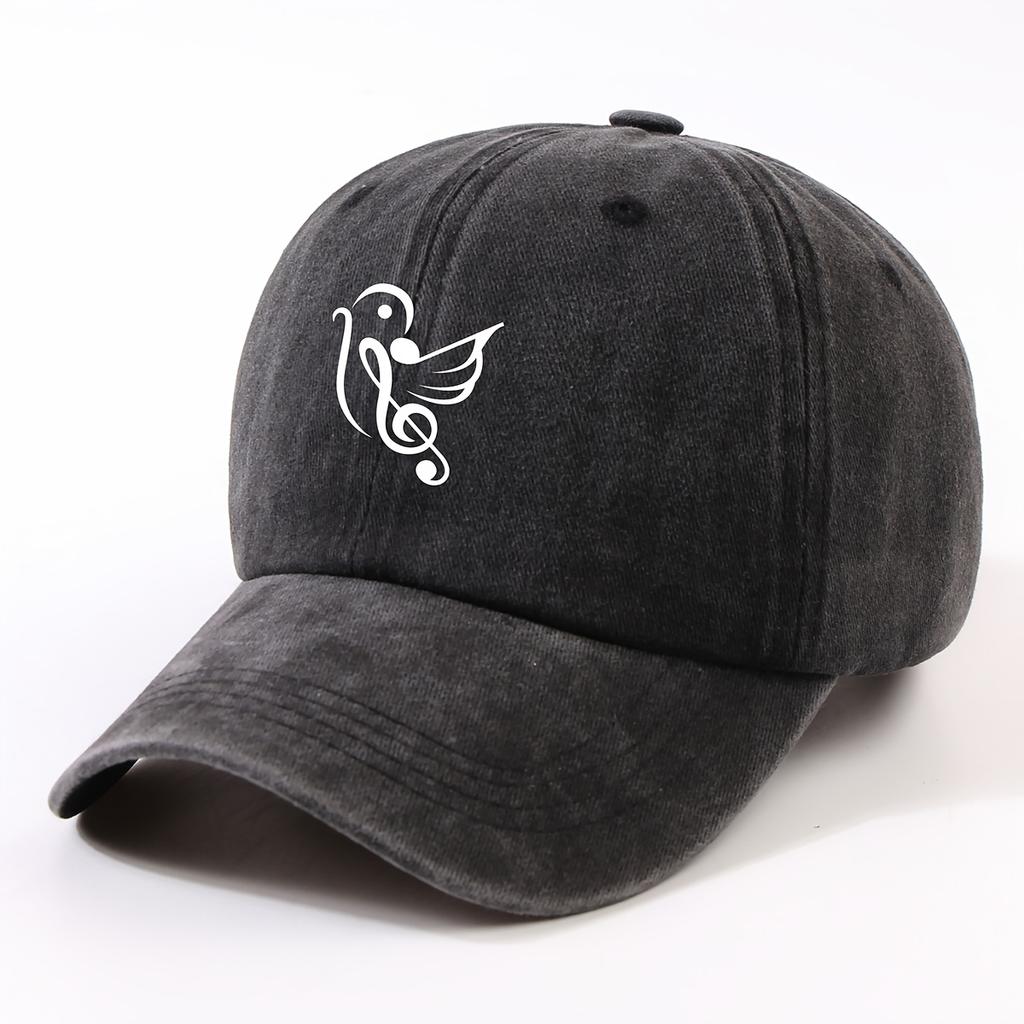 Music Bird Treble Clef Baseball Cap Vintage Washed Polyester Adjustable Unisex Casual Hat