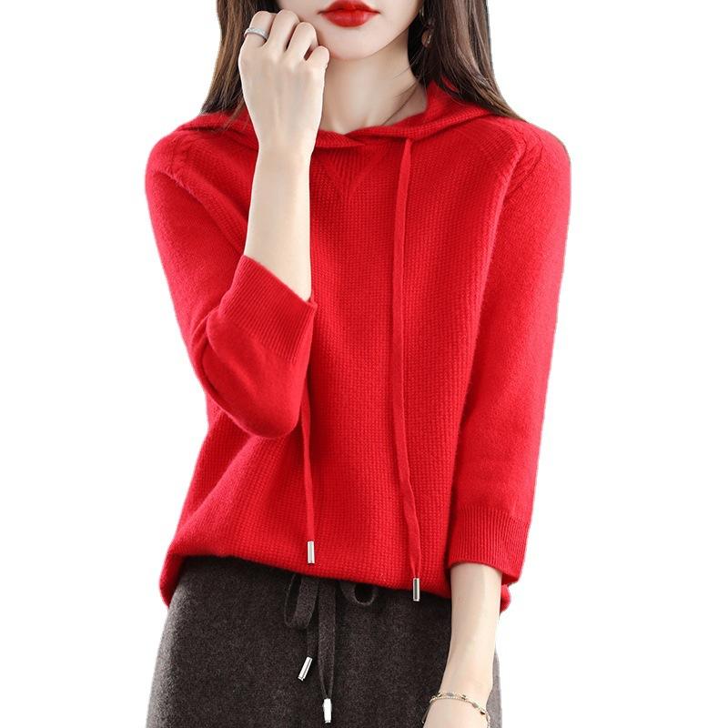 Slim Knitted Hooded Sweaters for Women Classic Solid Knitted Pullover Oversized Fall Winter Casual Knitwear All Match Sweatshirt
