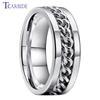 Dropshipping 8mm Black Blue Rotate Ring Men Women Fashion Stainless Steel Jewelry With Chain Inlay In Stock