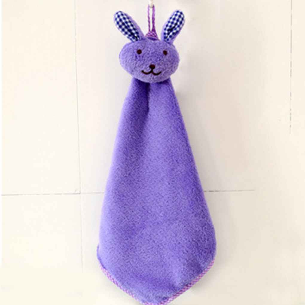 Baby Infant Coral Velvet Hand Towel Cartoon Animal Rabbit Kitchen Hanging Bath Wipe Towel Washcloths Kids Handkerchief