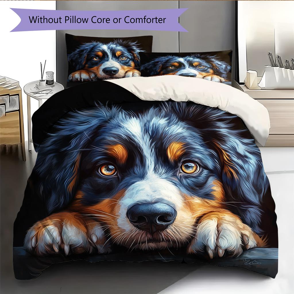 Black Australian Shepherd Pattern Bedding Home Decoration Birthday Gift (1 * duvet cover + 2 * pillowcase, without core)