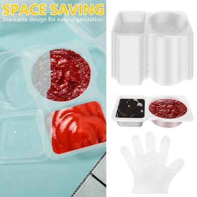 Double Compartment Condiment Containers Space Saving Portable Snack and Sauce Containers Leak Proof Snack Packs Containers