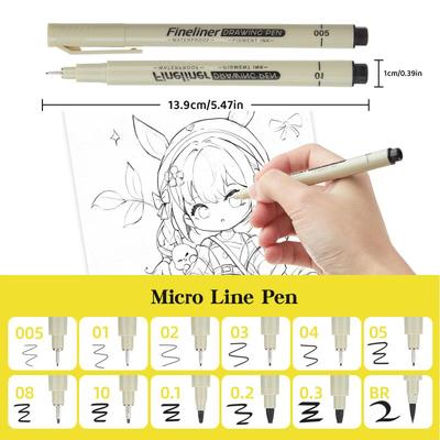 12Pcs/Set Drawing Pens Marker Pen Manga Lettering Pens Art Sketch Journaling Watercolor School Supplies Stationery Gifts
