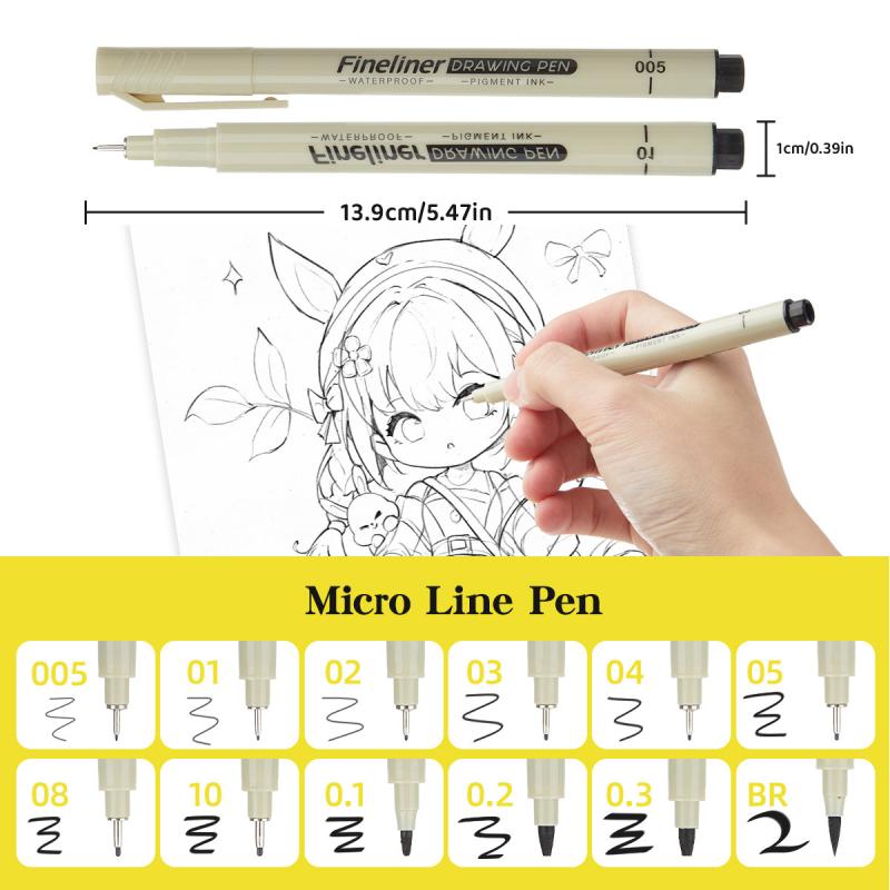 12Pcs/Set Drawing Pens Marker Pen Manga Lettering Pens Art Sketch Journaling Watercolor School Supplies Stationery Gifts