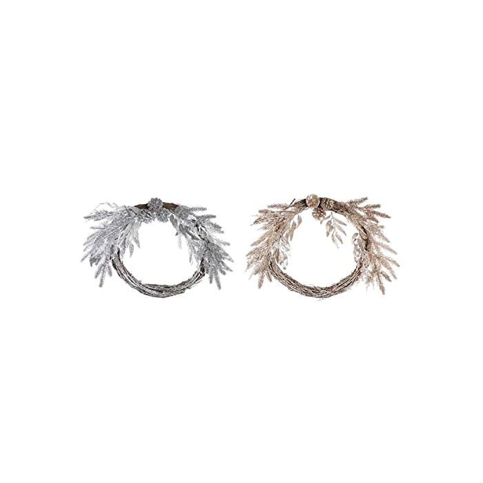 Christmas Wreath - DKD Home Decor - Beige and Silver - Polyester and Metal - 77x43x78 Cm - Festive Decoration