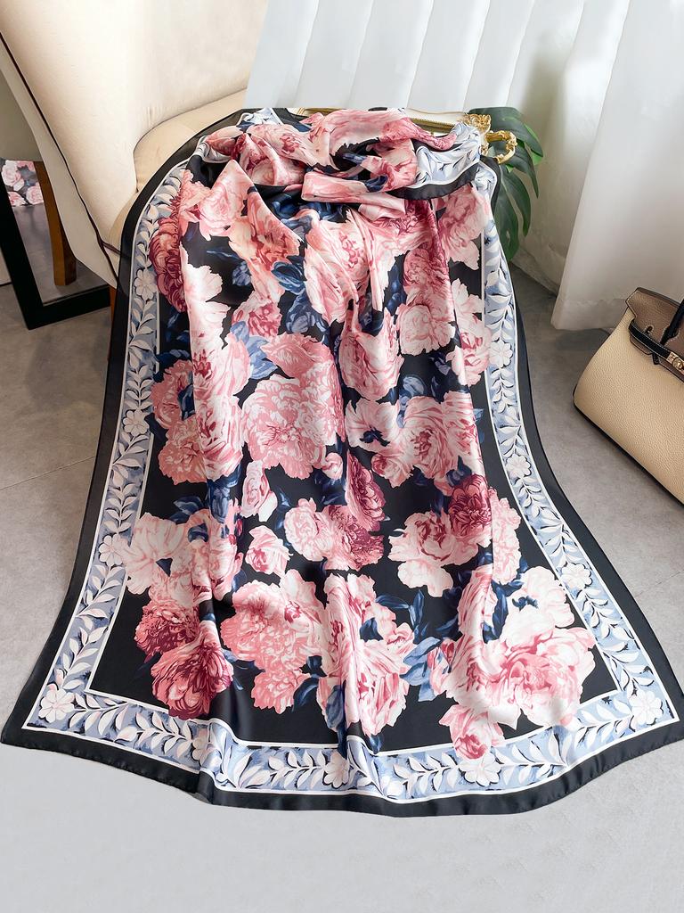 Fashion Kerchief Silk Satin Neck Scarf For Women Print Hijab Scarfs Female 180*90Cm Shawls And Wraps Scarves For Lady