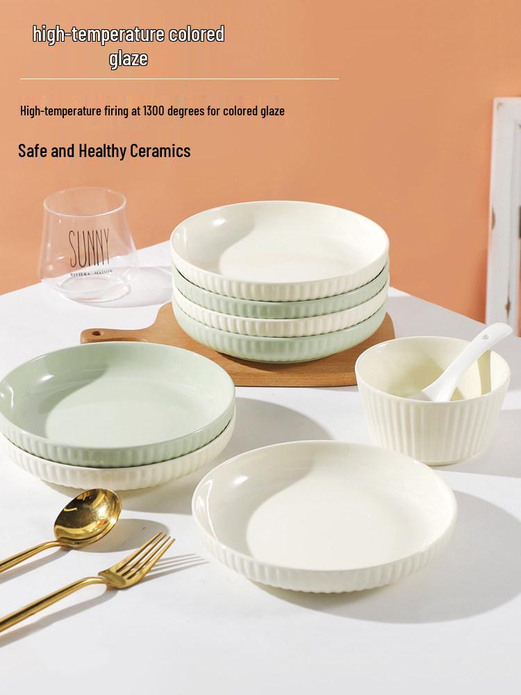 French Cream Style Ceramic Tableware Set - 4/6 Pieces, High Temperature Resistant Plates for Family Use