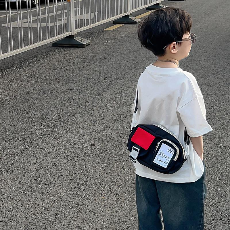 Adorable Kids Oxford Cloth Shoulder Bag Cute Color Block Design For Boys And Girls