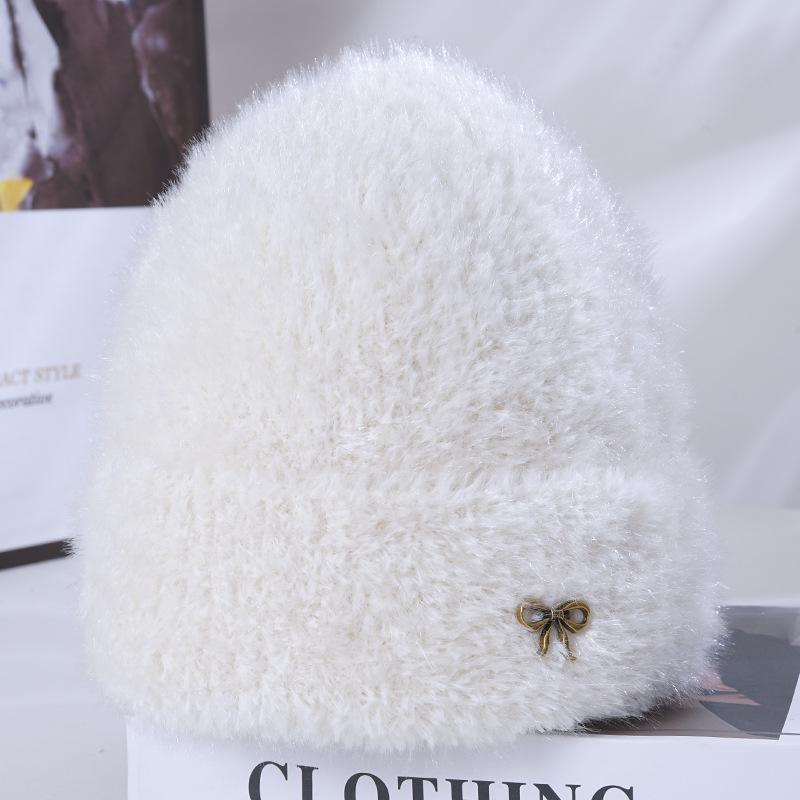Women's Winter Warm Knitted Hat Korean Style Trendy and Versatile Imitation Mink Hair Big Head Flange Plush Wool Hat Windproof Ear Protection