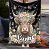Floral Highland Cow Customize Your Name Outdoor Blanket Comfortable Soft Lightweight Allseason Multipurpose Blanket For Travel Camping Picnics Sofa