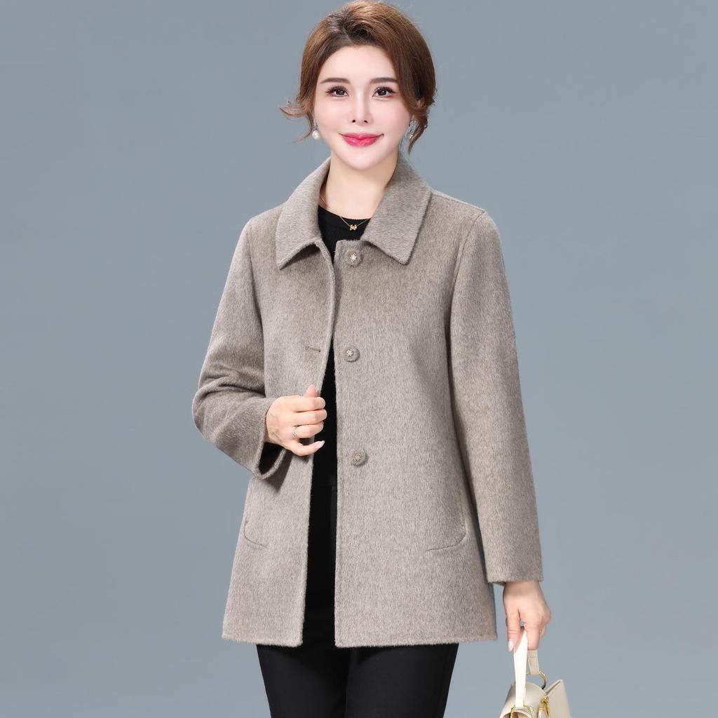 2025 New Double-Faced Wool Blend Short Coat for Women - Petite, High-End Autumn/Winter Style for Middle-Aged Mothers