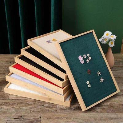Bamboo Wood Earring Tray: 100-Position Holder with Cotton Pad for Storage and Display