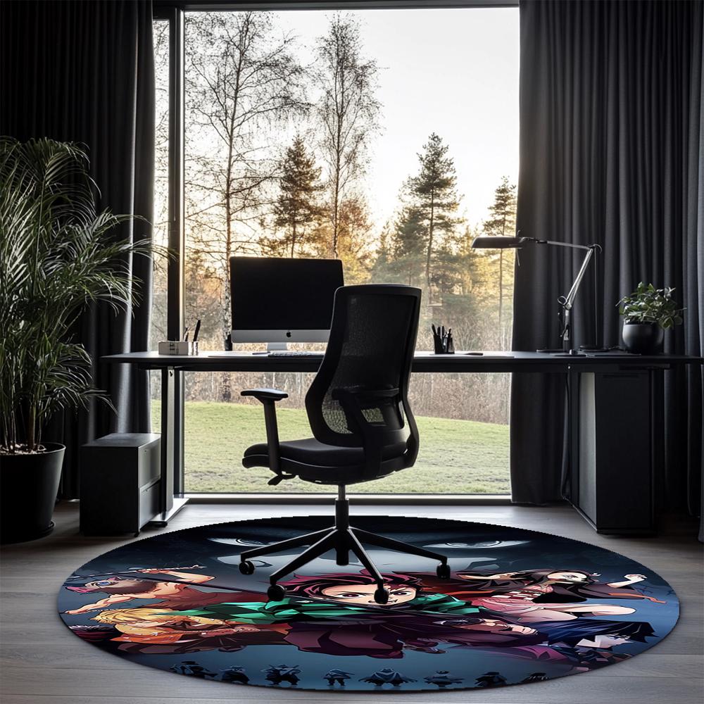 Demon Slayer Printed Round Rug Carpet Chair Rug Area Rug Entryway Doormats,for Office Chair Living Room Bedroom Kitchen Room.