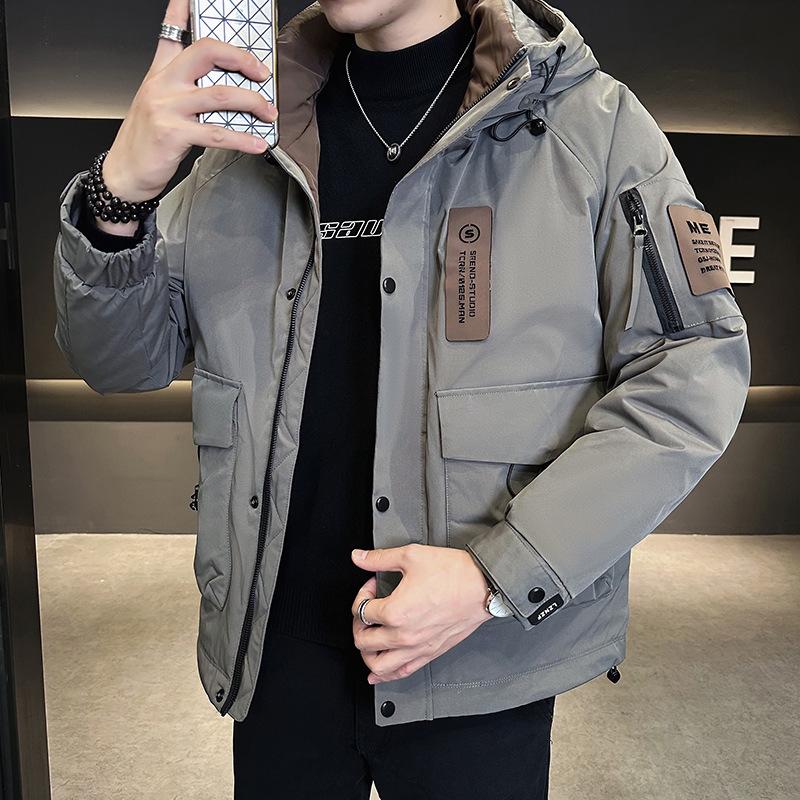 

Winter new down jacket men s short hooded jacket short hooded tooling trendy brand white duck down thermal top men 4XL
