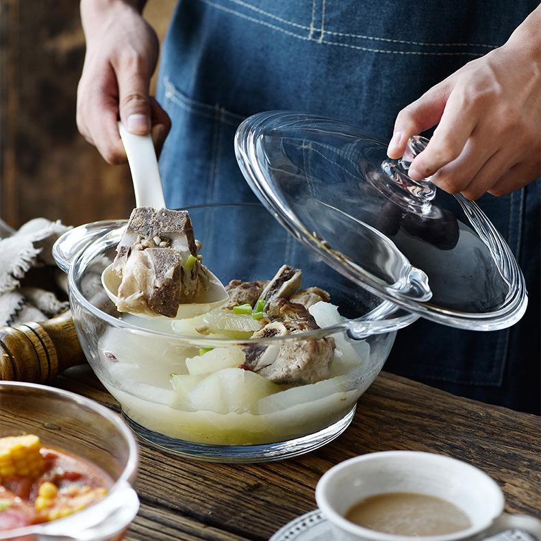 Heat-Resistant Crystal Cookware Set: 2.5L Tempered Glass Pot with Handles, 1.5L Soup Bowl, 1L Pot, Each with Lids, Three Upgraded Sizes.
