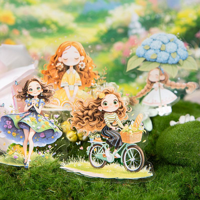 Beautiful Day Stickers: Flower Bush Series - Cartoon Girl DIY Journal Decoration