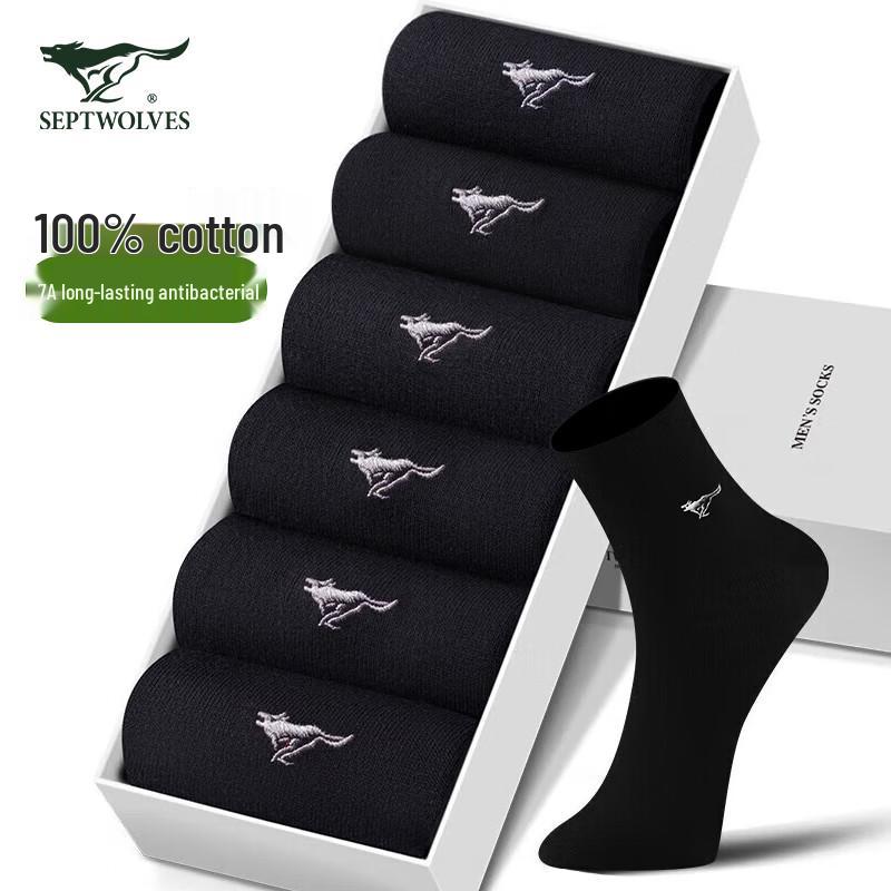 Septwolves Men s 100% Cotton Antibacterial Mid-Calf Socks One Size