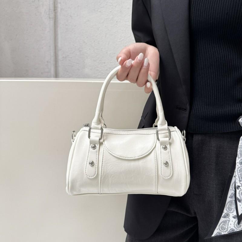 Stylish PU Bowler Bag Women Minimalist Urban Shoulder With Zip Phone Pocket