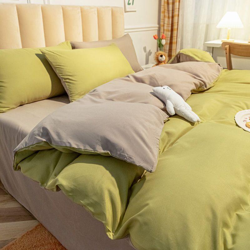 Korean Solid Purple Bedding Set Soft Flat Sheet Duvet Cover Pillowcase Polyester Bed Linen Twin Queen Full Size Quilt Cover Set