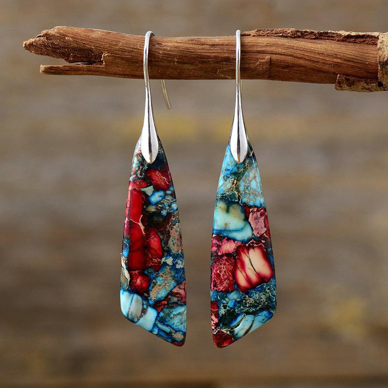 Bohemian Emperor Stone Geometric Pendant Earrings Popular Natural Stone Jewelry