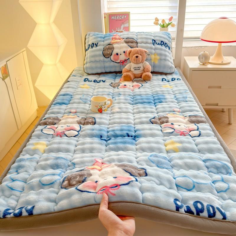 Plush Milk Velvet Mattress Pad With Bubble Fleece Warmth Bed Dorm Student Use 90x200cm To 200x220cm