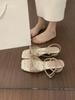 Small fresh open-toed square-headed floral sandals women's small thick-heeled shoes