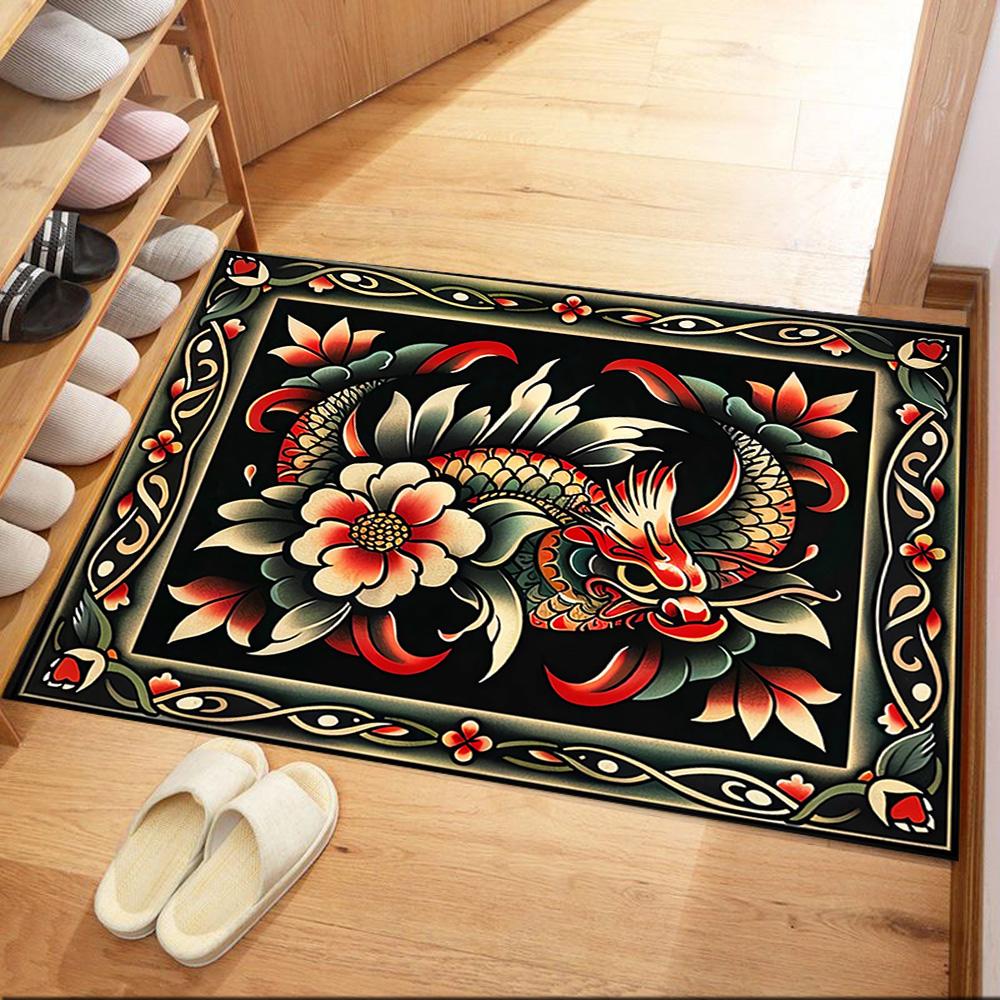 Tattoo Stil 25 Fußmatte Büro Teppich Design für Eingangsbereich Schlafsaal Spielzimmer Balkon Rutschfester Teppich Büro Heimdekor