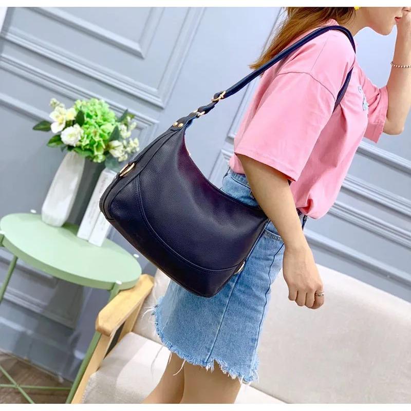 Genuine Leather Women's Handbag Versatile Top Layer Cowhide Large Capacity Shoulder Bag for Mothers' Simple Crossbody Tote Bag