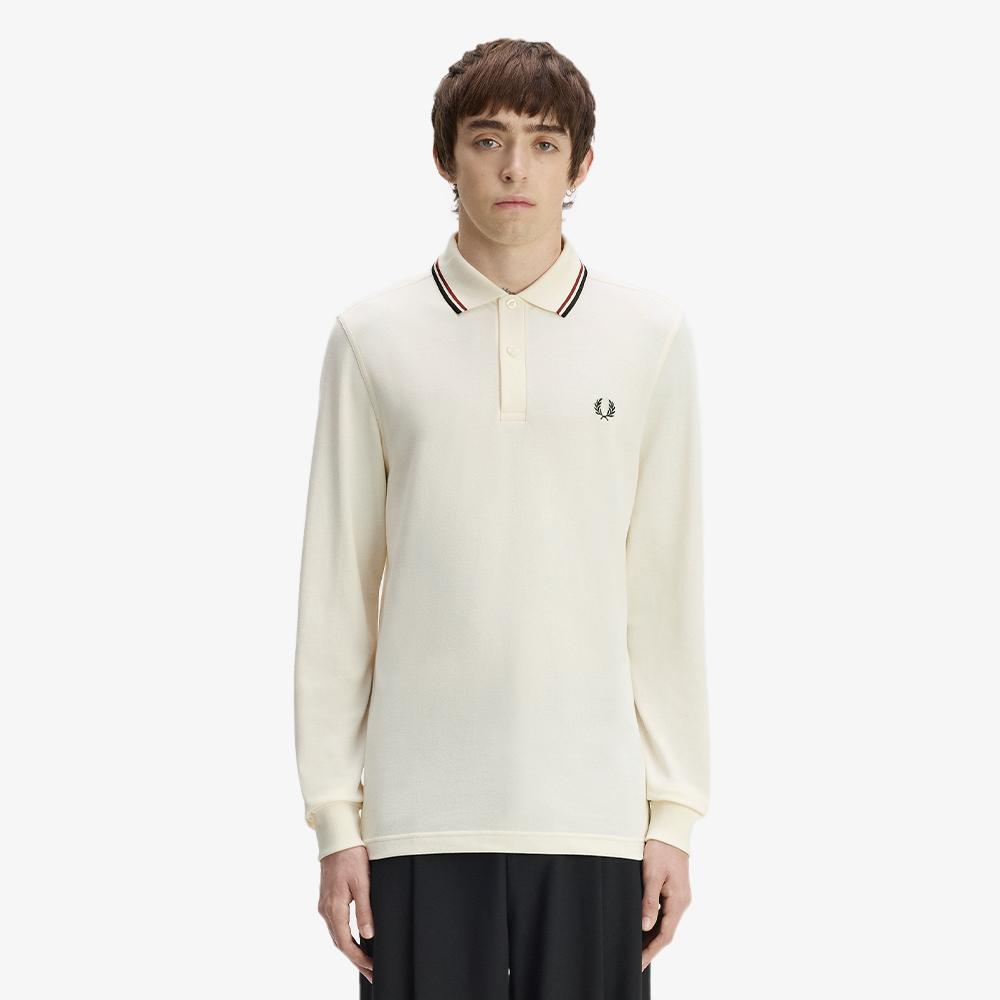 Fred Perry [M3636] Long Sleeve Twin Tip Fred Perry Shirt - Ecru/Brandy/Night Green Afpm2G33636-69C