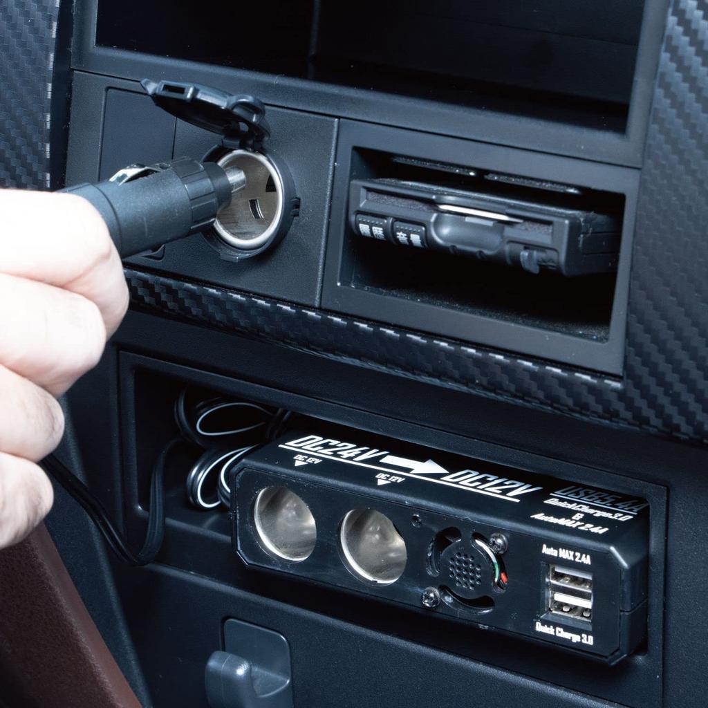 JET INOUE Converter Socket with Cigarette Lighter 502249 DC-DC USB, Type, Black,
