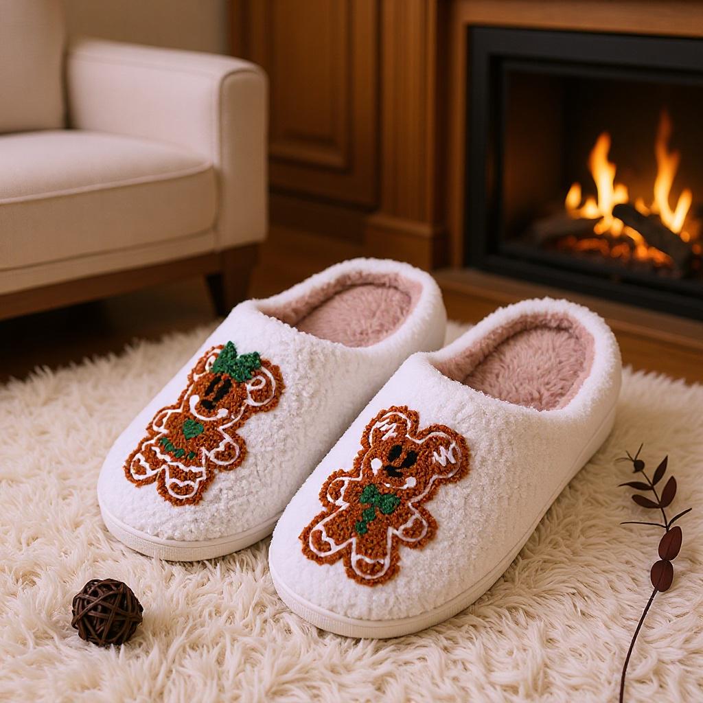 Yale Tuo Winter Cartoon Gingerbread Minnie Mickey Non-slip Plush Cotton Slippers